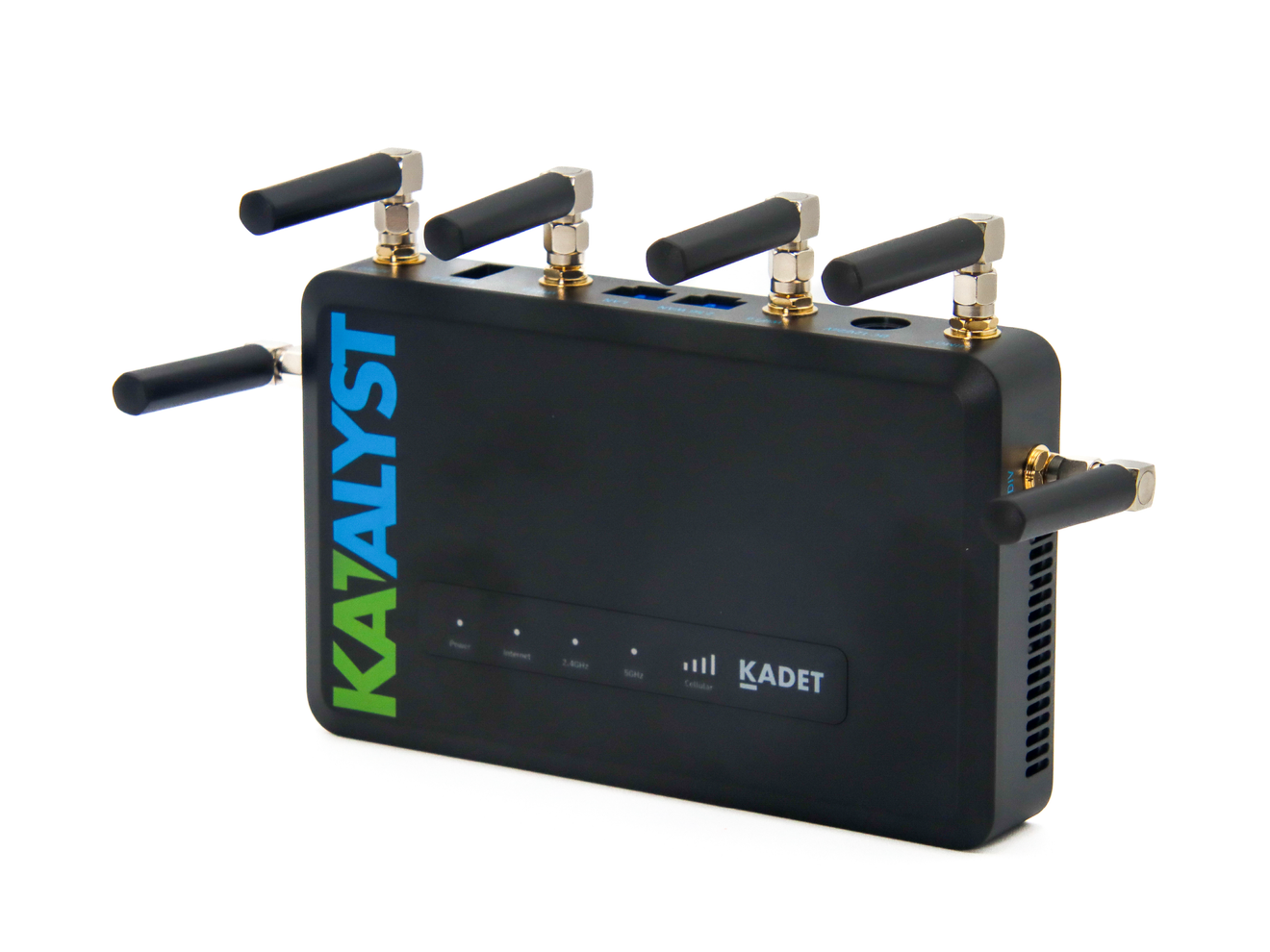 Compact Mini-R antennas installed on a cellular router, delivering reliable connectivity while maintaining a low-profile design.