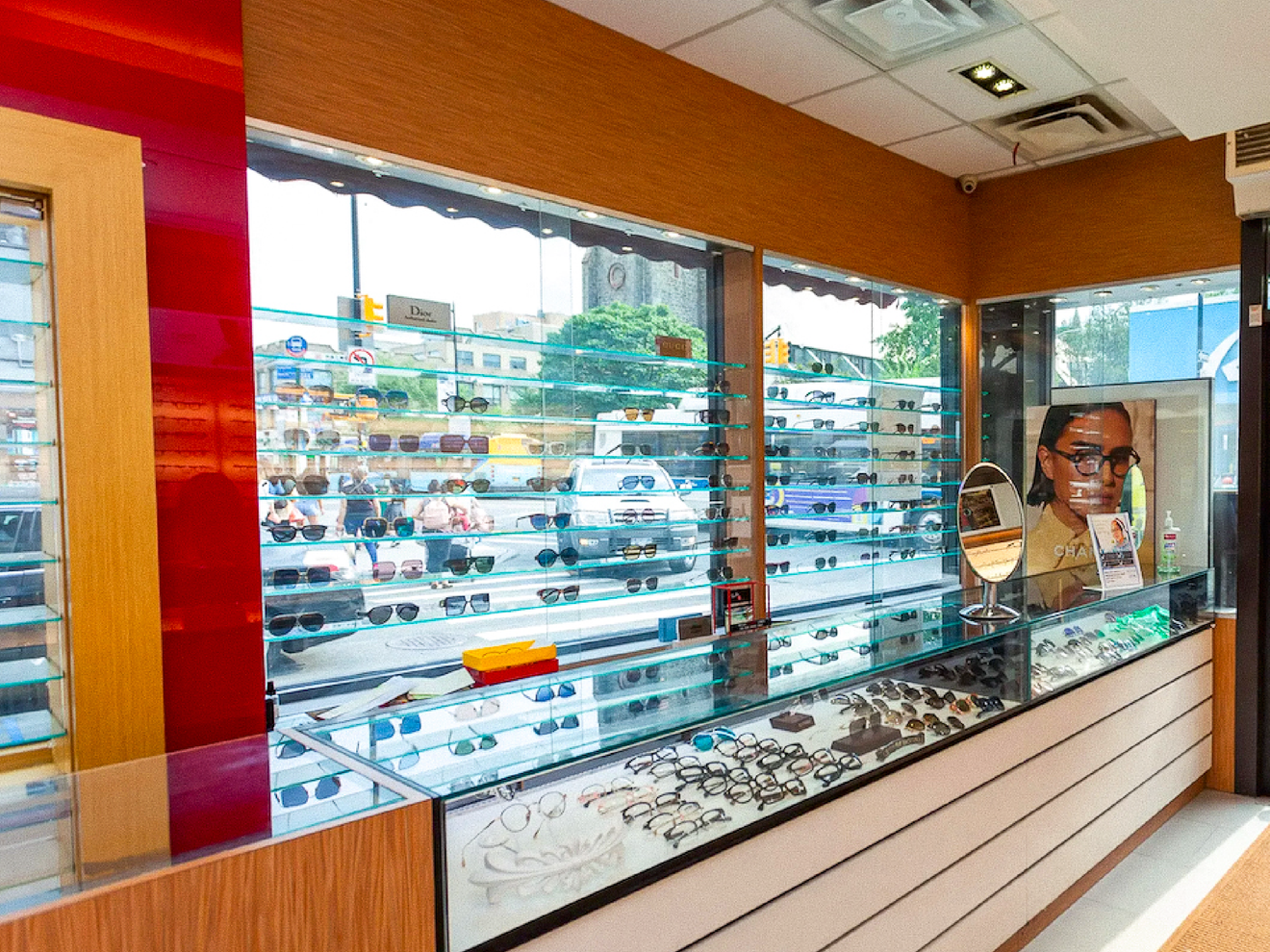 Retail storefront with large display windows representing improved indoor cellular signal for employees, customers, and point-of-sale systems.