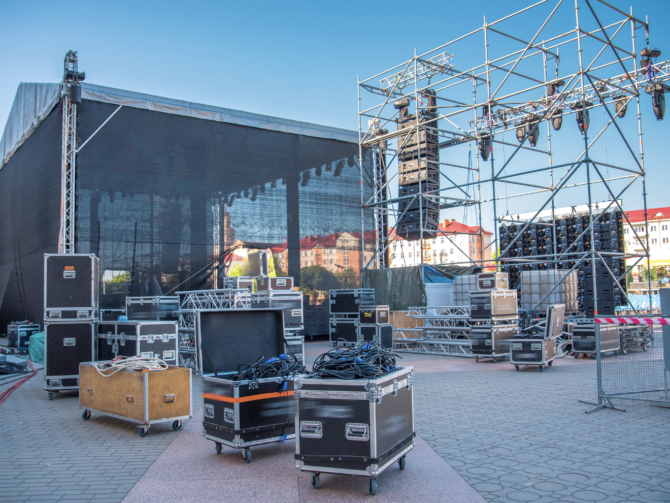 Outdoor event production setup using reliable business internet for event operations and communications.